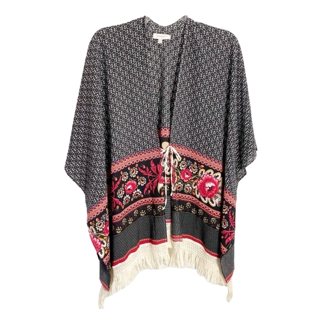 Umgee Boho Floral Fringe Kimono Poncho Swim Cover Up XXL